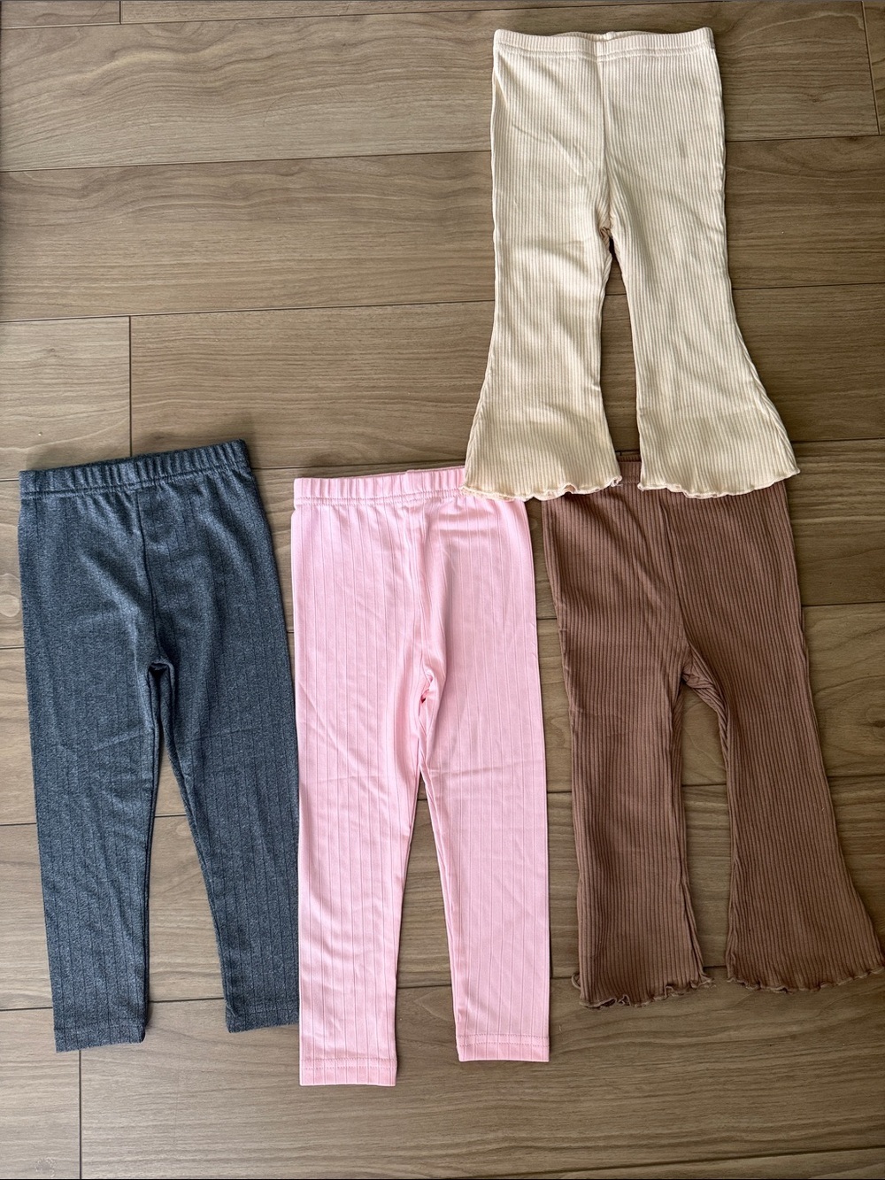 Kids Ribbed Flare & Straight Leg Leggings - Pink, Cream, Brown, Gray